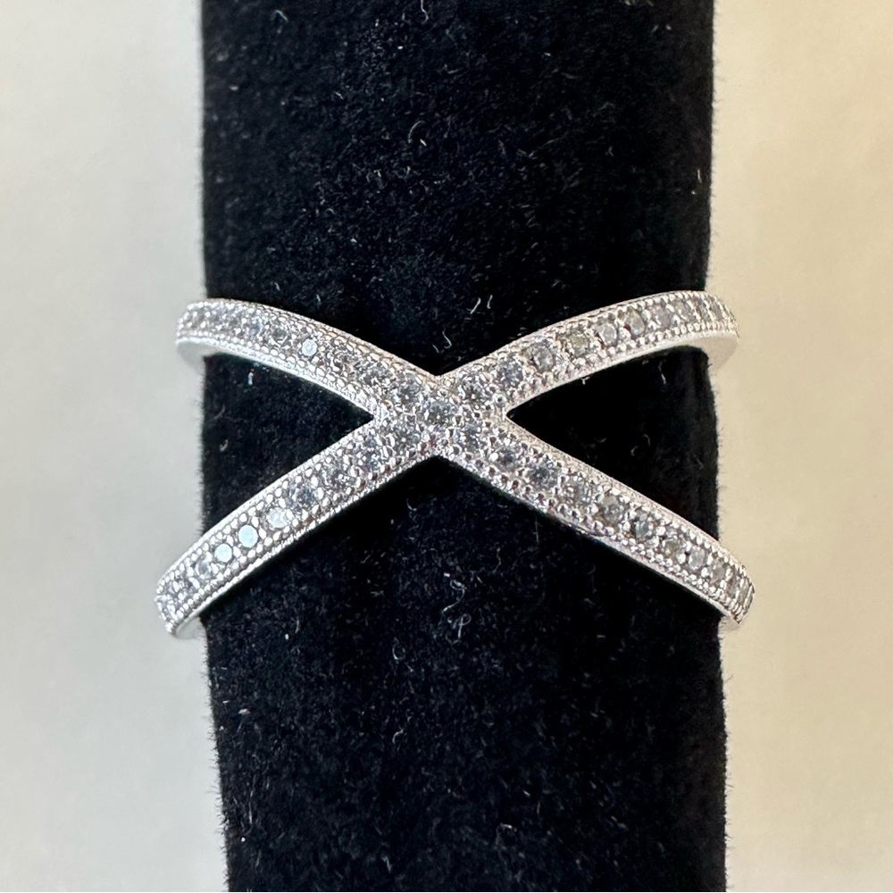 Sterling Silver Micro Pave Criss Cross Ring - Picture 3 of 16
